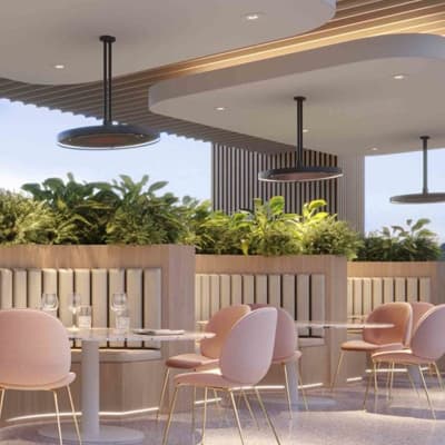 eclipse pendant heaters over restaurant seating