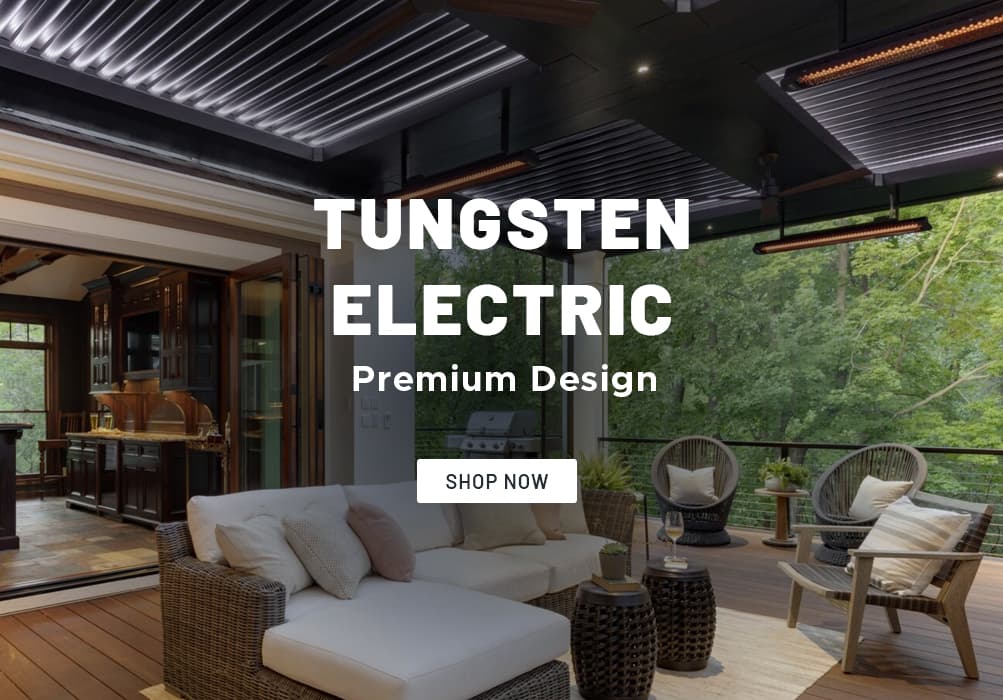 Tungsten electric heaters over a bohemian covered patio